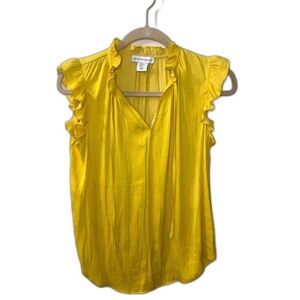 cupcakes & cashmere Yellow Ruffle Blouse tank top XS satin cute frilly spring